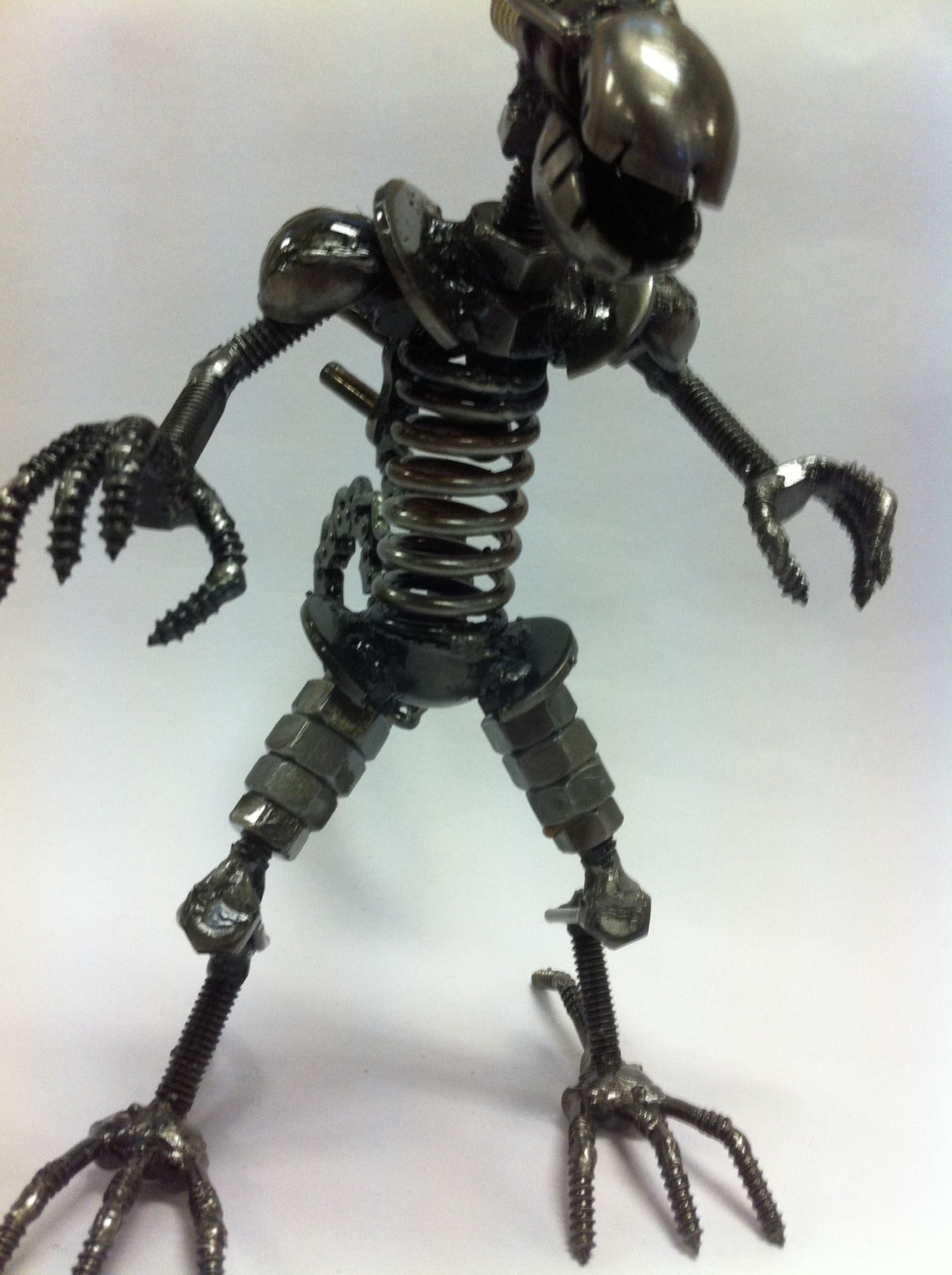 Alien Sculpture Figure Handmade from Scrap Metal and Car Parts