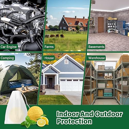 Miniatura 7 de Repelente de roedores para ratones, paquete de 36, bolas repelentes de roedores de aceite de menta para uso en interiores y exteriores, disuasorio