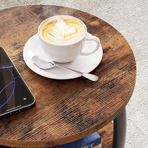 Miniatura 8 de Mesa auxiliar redonda pequeña, mesa auxiliar de 3 niveles con estante de almacenamiento, mesa de sofá delgada, mesa de café, mesita de noche Marrón