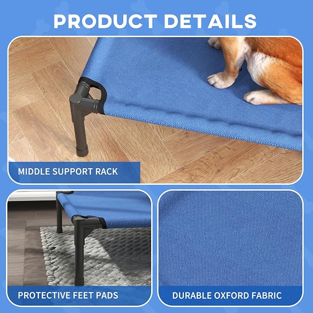 Foto 6 de 8 de PawHut Cama elevada para Perro con armazón metálico, Azul (Medium)