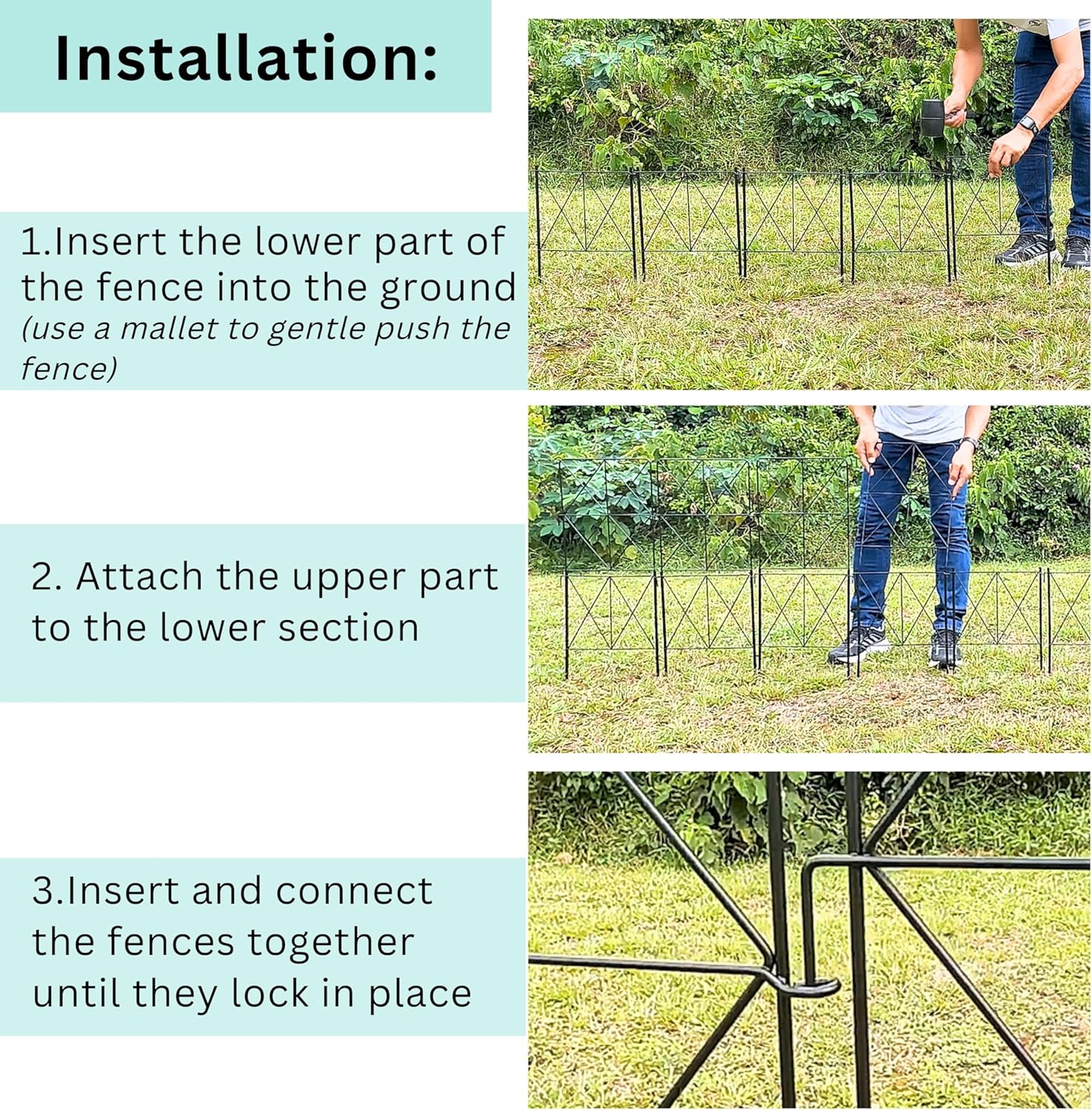 ShopLaLa Decorative Garden Fences (10 Panels) 12.5in(L) x 31in(H) Rustproof Black Metal Wire Fencing Animal Barrier for Dogs, Diamond Flower Bed Edging for Landscape Yard Gates Fences Tall Large Decor