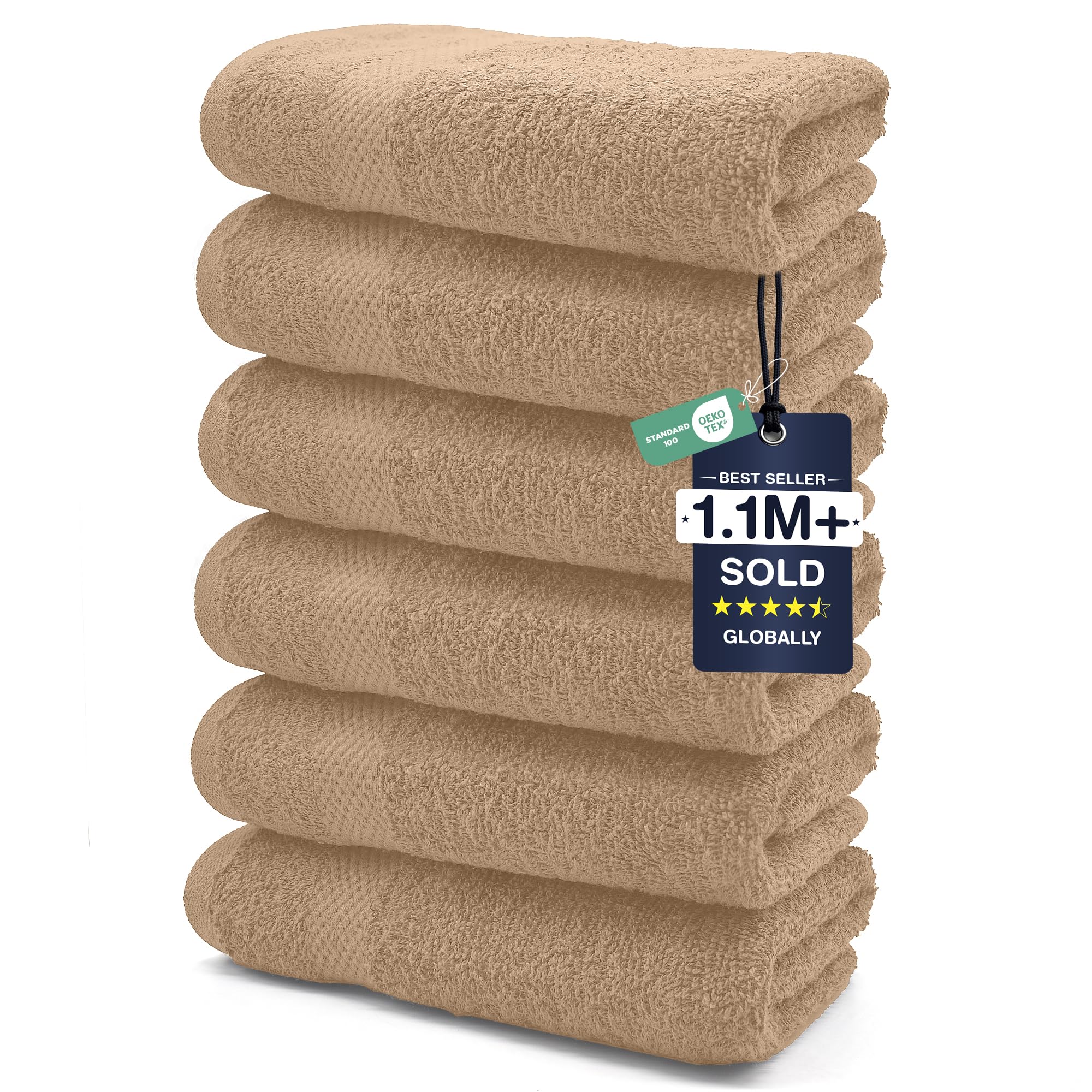 DAN RIVER Juego de 6 toallas de mano de lujo (16 x 28 pulgadas), 100% algodón hilado en anillo, ultrasuaves, ligeras y altamente absorbentes, perfectas para salón, spa, gimnasio, ducha, hotel y baño,