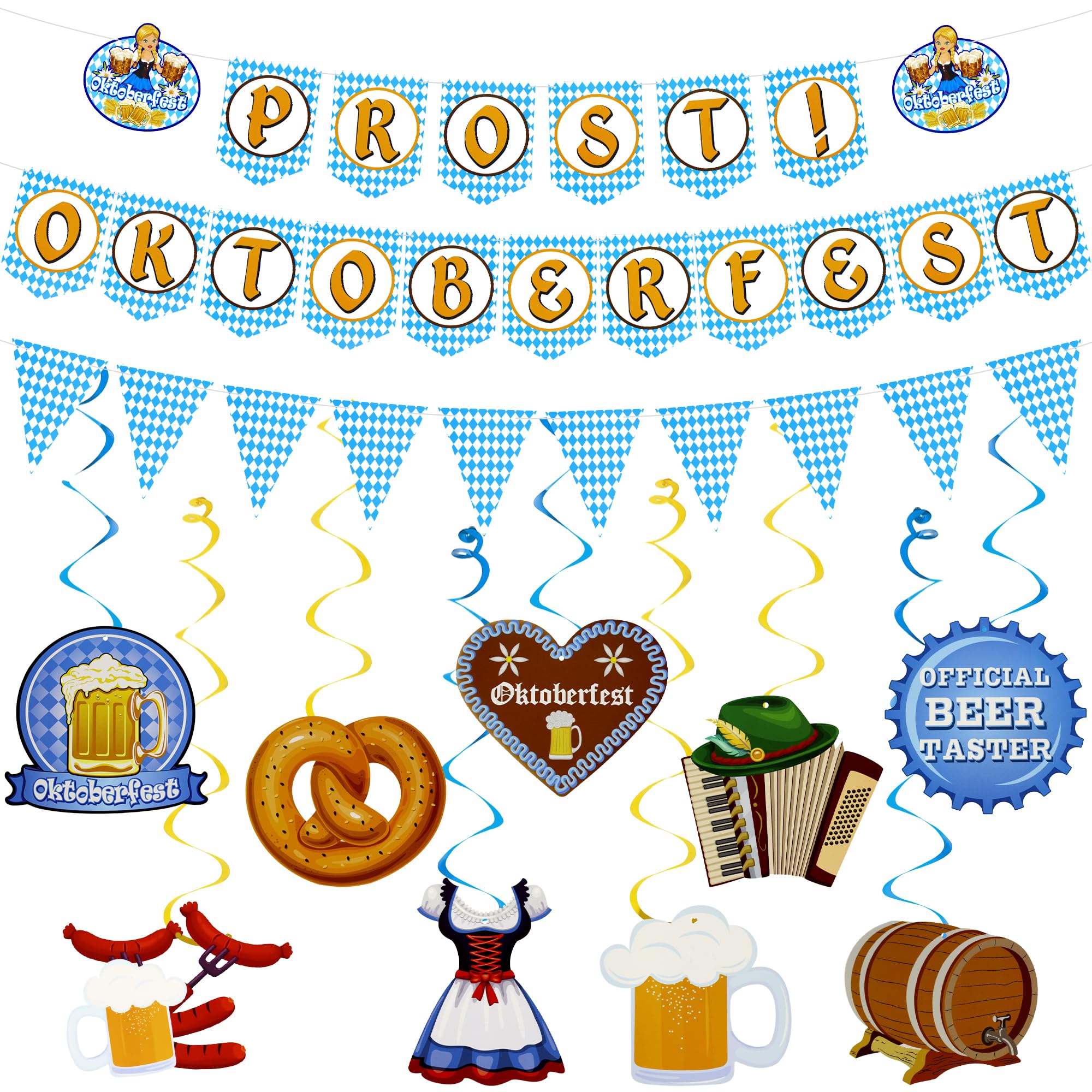 AhfuLife Oktoberfest Deko Set - 12m Girlande, Banner & Luftballons Für Wiesn Party