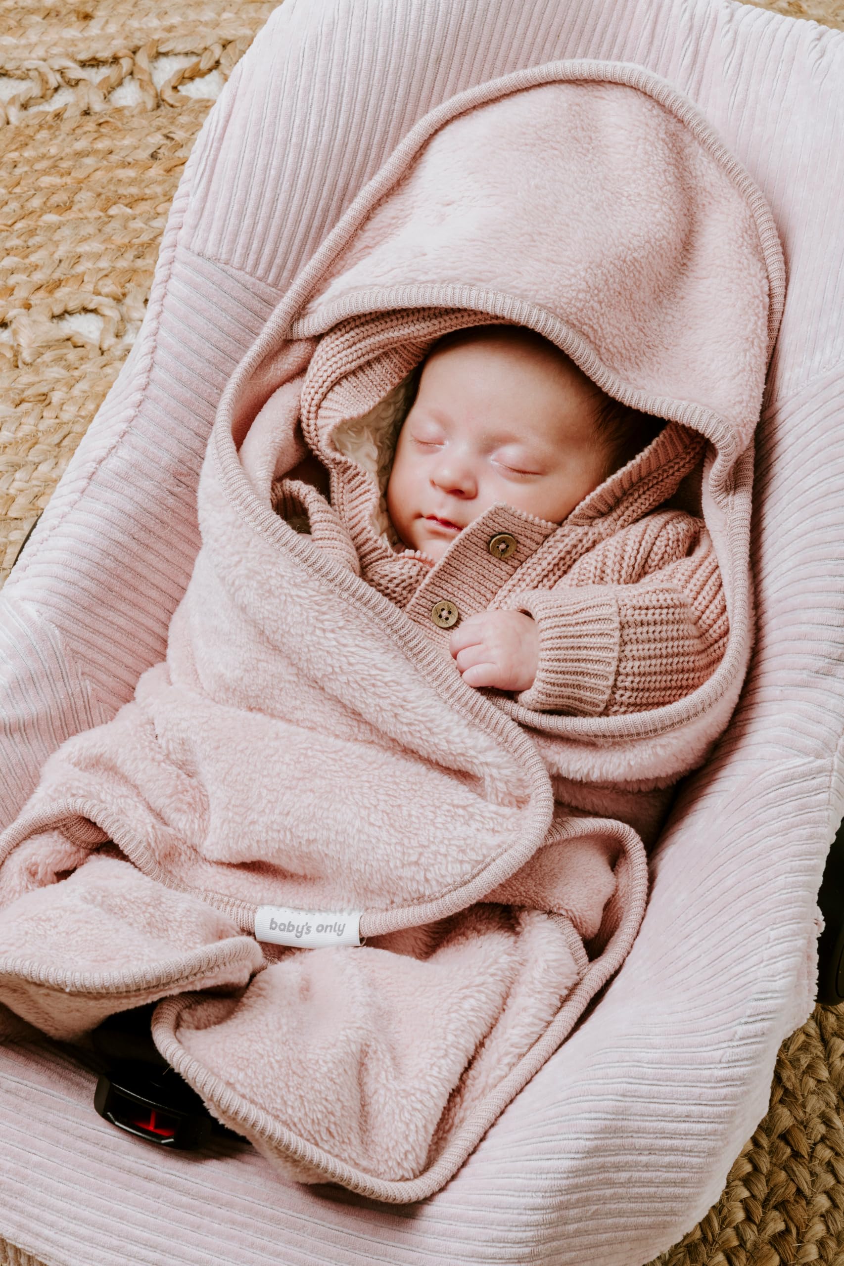 Baby's Only - Kocyk niemowlęcy z kapturem with feet Cozy - Old Pink