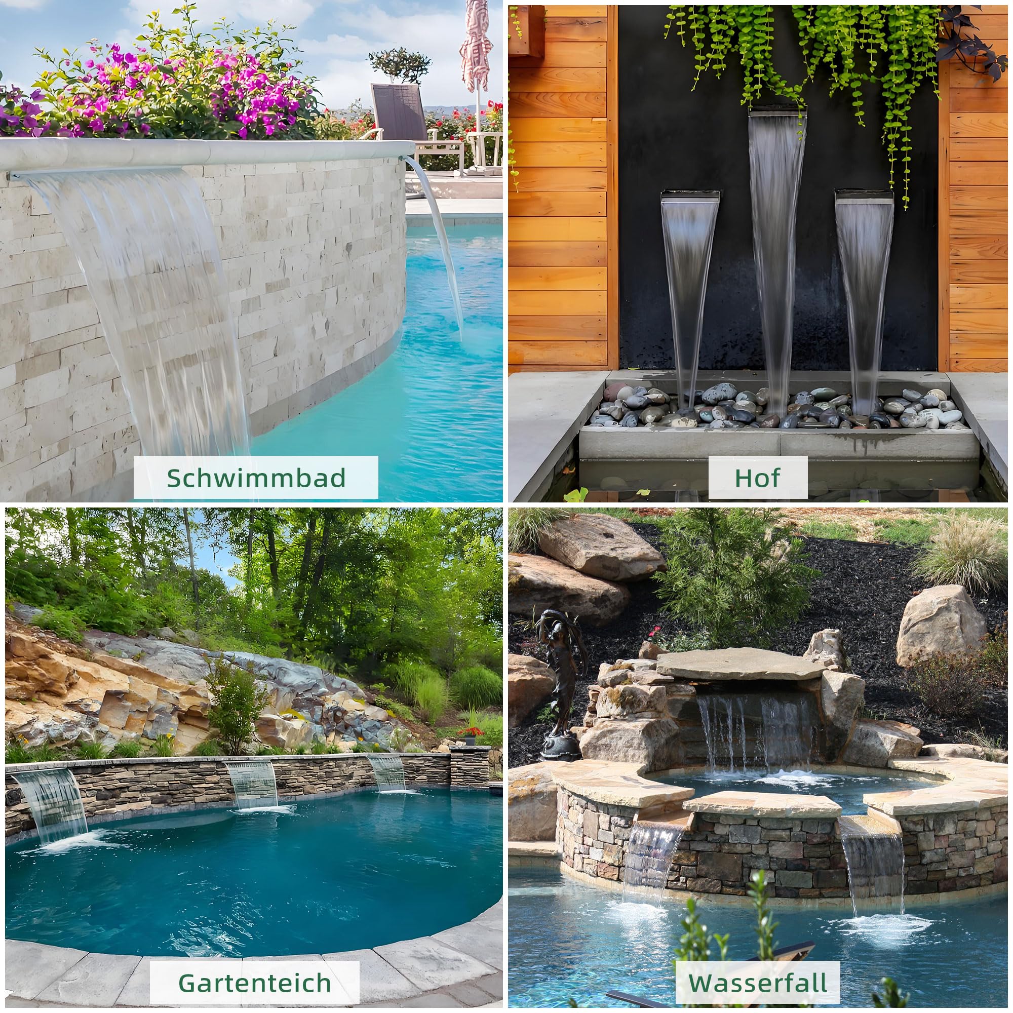 30cm Acryl-Teichwasserfall Blade Set, 12,2cm breite Acryl-Teichfontäne mit Zubehör, doppelter Einlass für Garten Terrasse Teich Patio