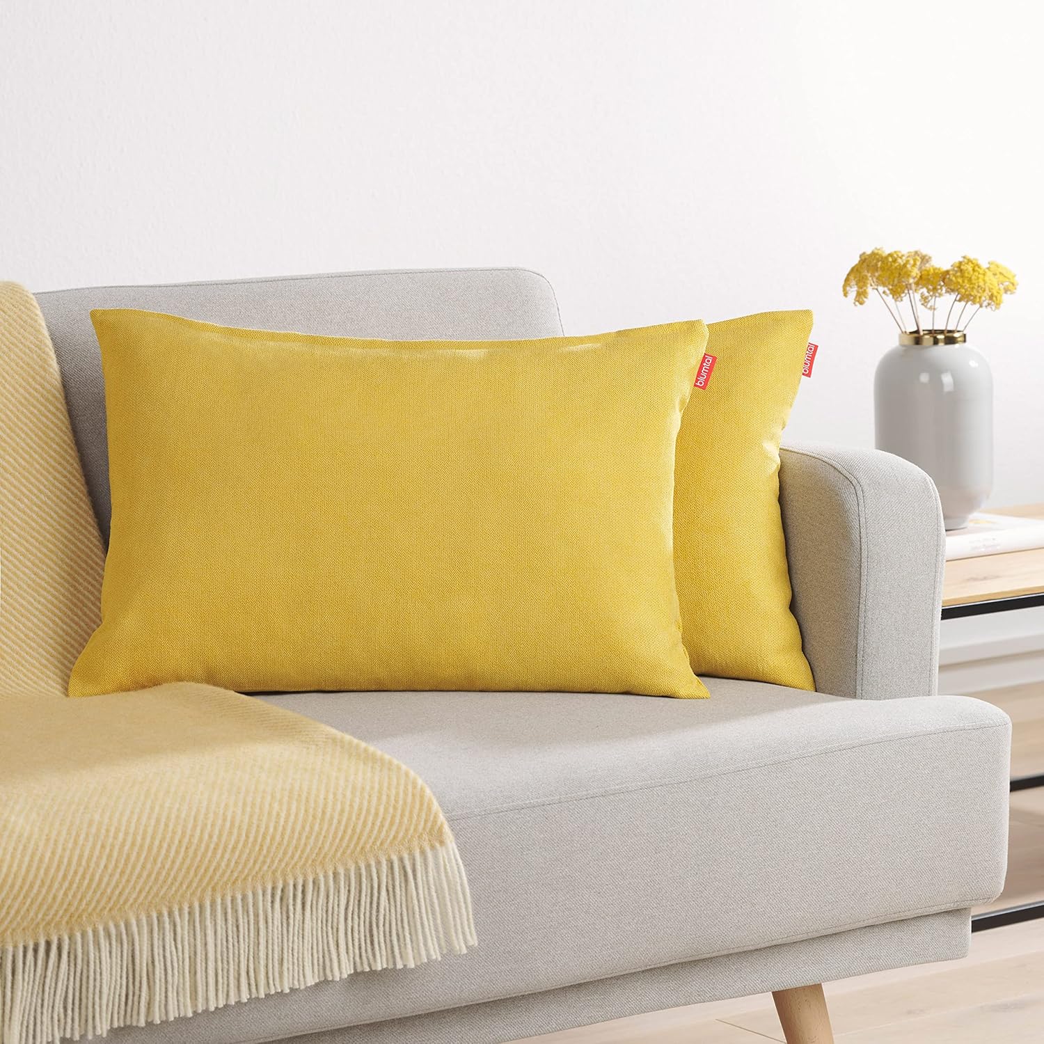 Blumtal Juego de 2 Funda para Cojín de Chenilla - Fundas Decorativas de cojín para sofá con Cremallera Cubierta, Amarillo Mostaza, 40 x 60 cm