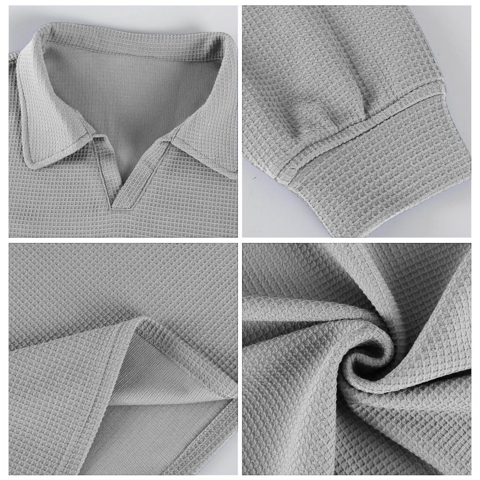 Jersey de punto gofre de gran tamaño para hombre, cuello en V, manga larga