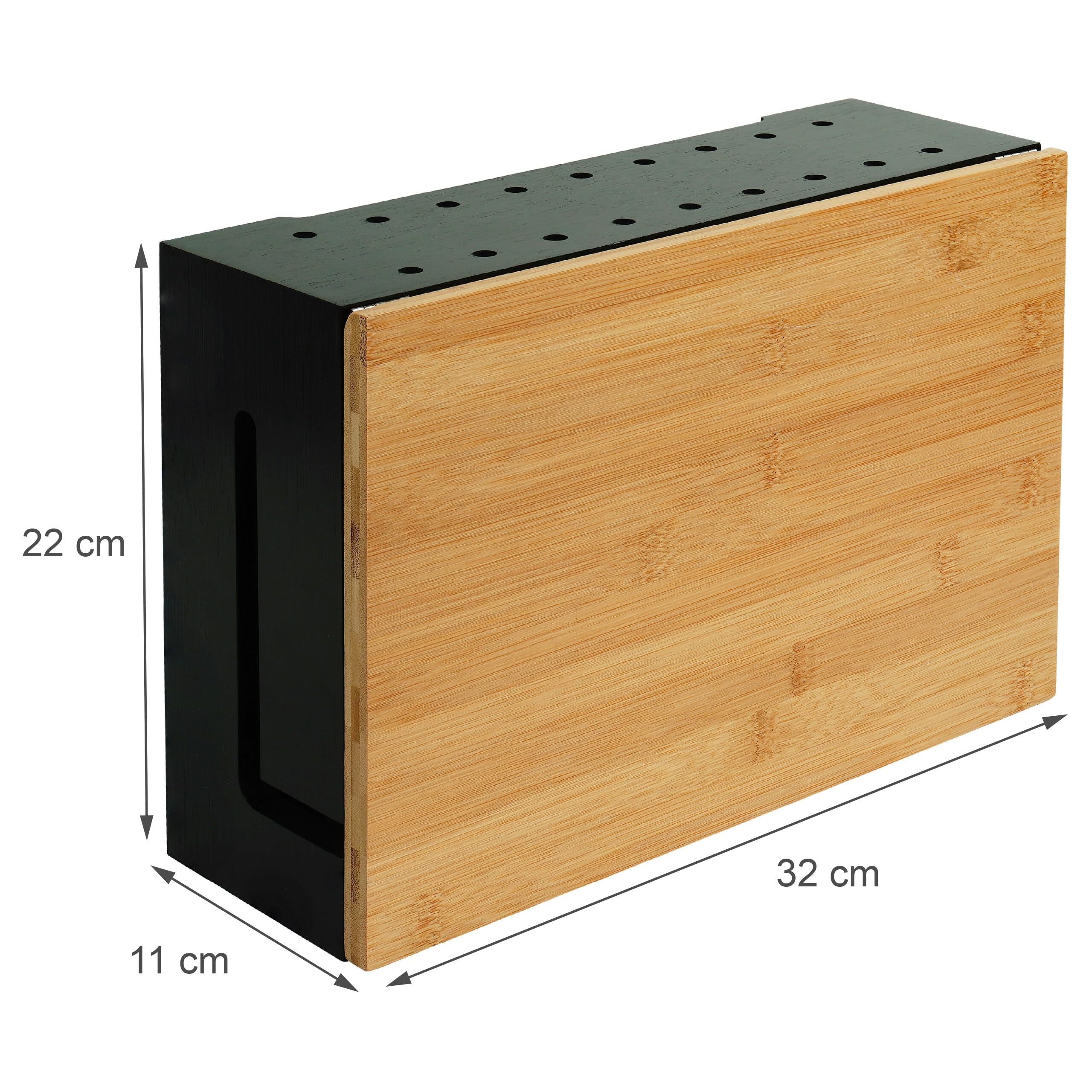 Relaxdays Boîte à câbles en Bambou, Gestion et Ventilation, 11x32x22 cm, Cache-câbles Noir