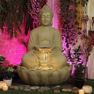 Buddha Resin Water Fountain Large for Home, Office & Garden Decor, Grey Color (Off- White)