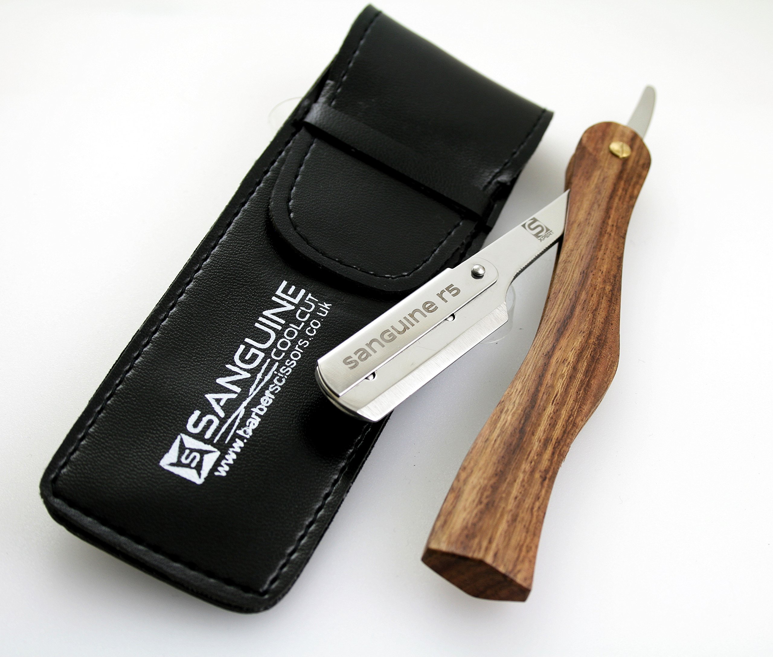Navaja de afeitar de madera para hombre - Navaja de afeitar clásica de barbero (Wood-r5.N) + funda