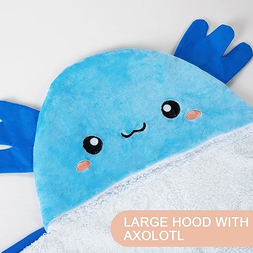 Vista 2 de Axolotl Wearable Hooded Blanket for Adults - Super Soft Warm Cozy Plush Flannel Fleece & Sherpa Hoodie Throw Cloak Wrap - Axolotl Gifts for Women