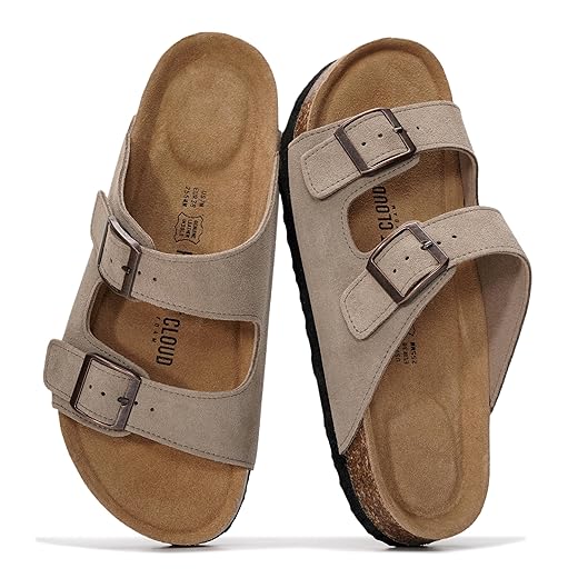 Project Cloud 100% Genuine Leather Flat Sandals For Women 2026 Cork Footbed Womens Sandals with Memory Foam and arch support Vacation Essentials Slides for Women Footwear (Venita)
