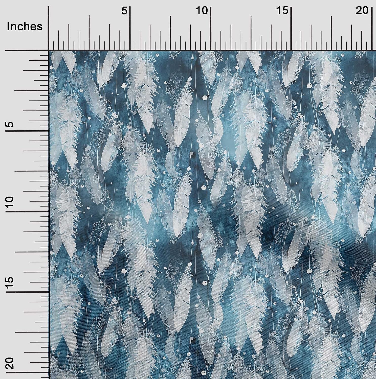 oneOone Viscose Chiffon Teal Blue Fabric Feather Sewing Material Print Fabric By The Yard 42 Inch Wide-6V