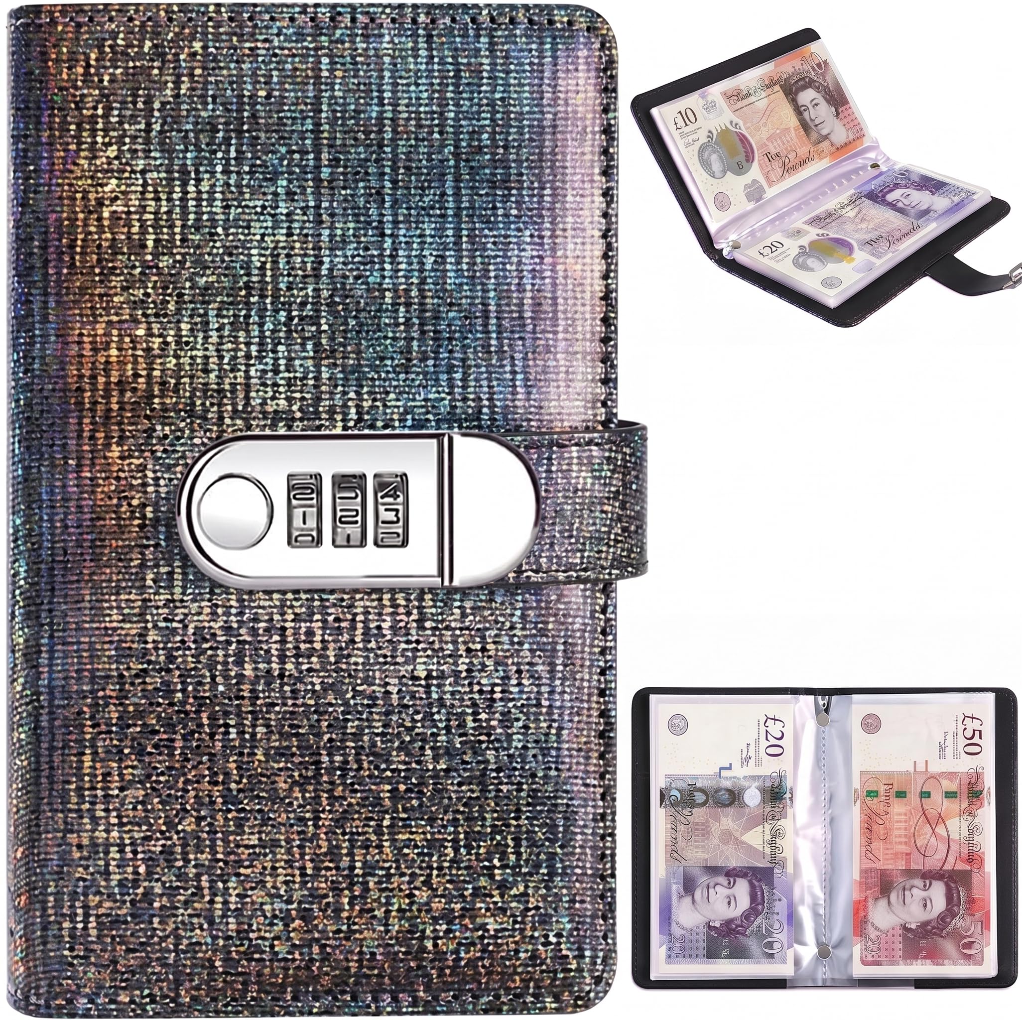 100 Envelopes Saving Challenge Binder with Password Lock for Home (Black)