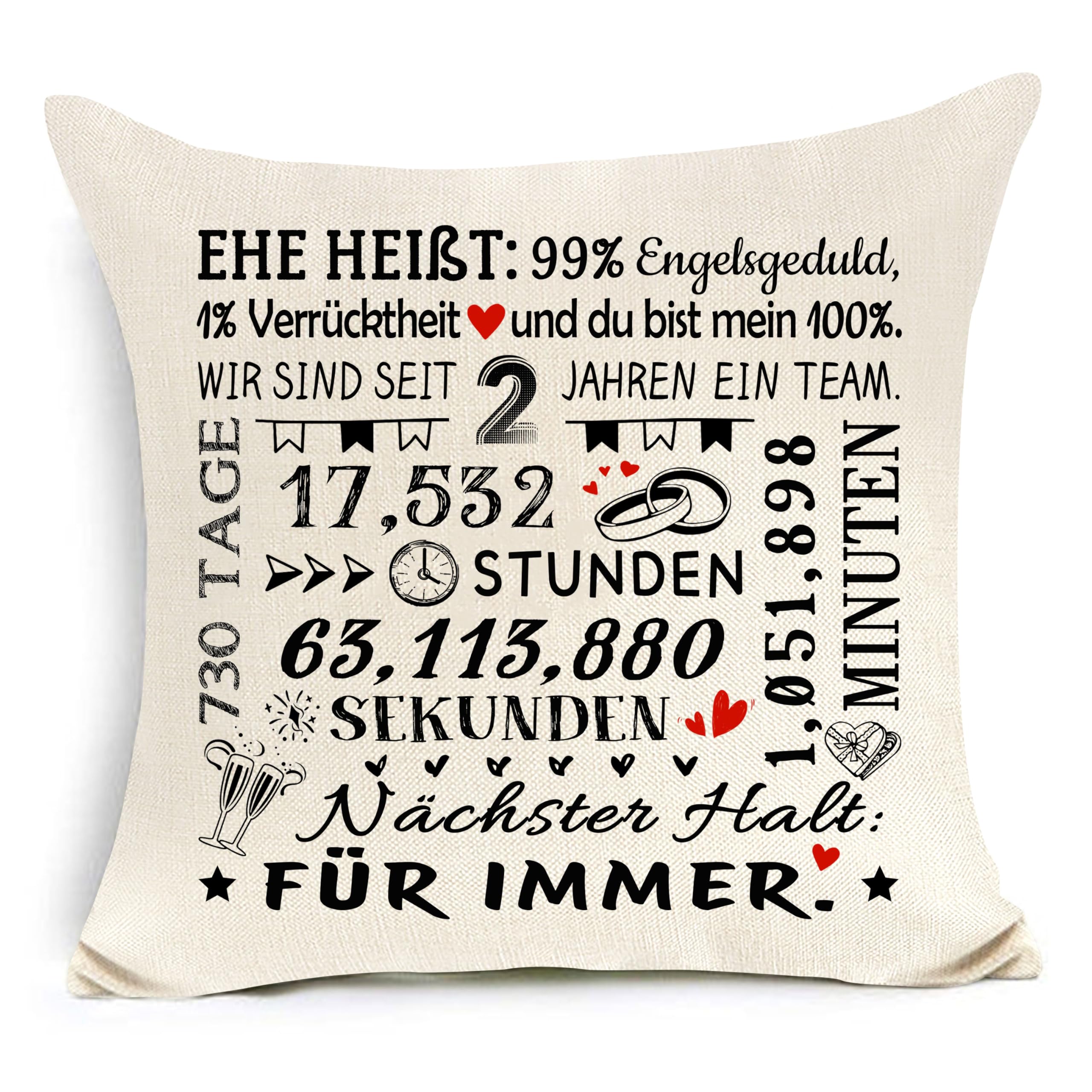 Awyuan Geschenk zum 2. Hochzeitstag Kissenbezug zum Hochzeitstag für Ehefrau Ehemann 2 Jahre Ehe Romantisches Geschenk für Paare