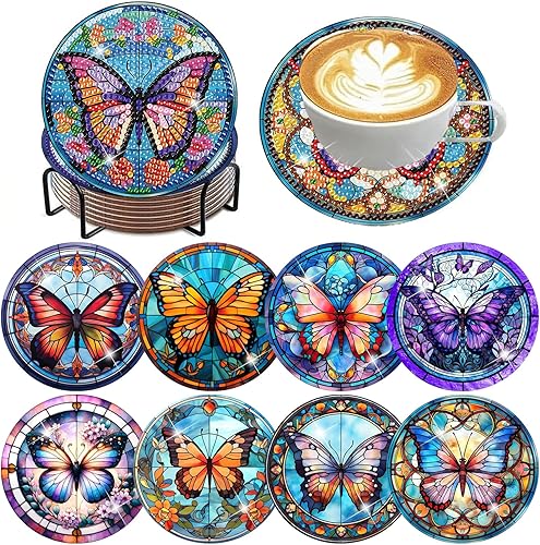 Miniatura 7 de 8 posavasos de pintura de diamante con soporte, posavasos de arte abstracto de diamantes para principiantes, adultos y niños, suministros de