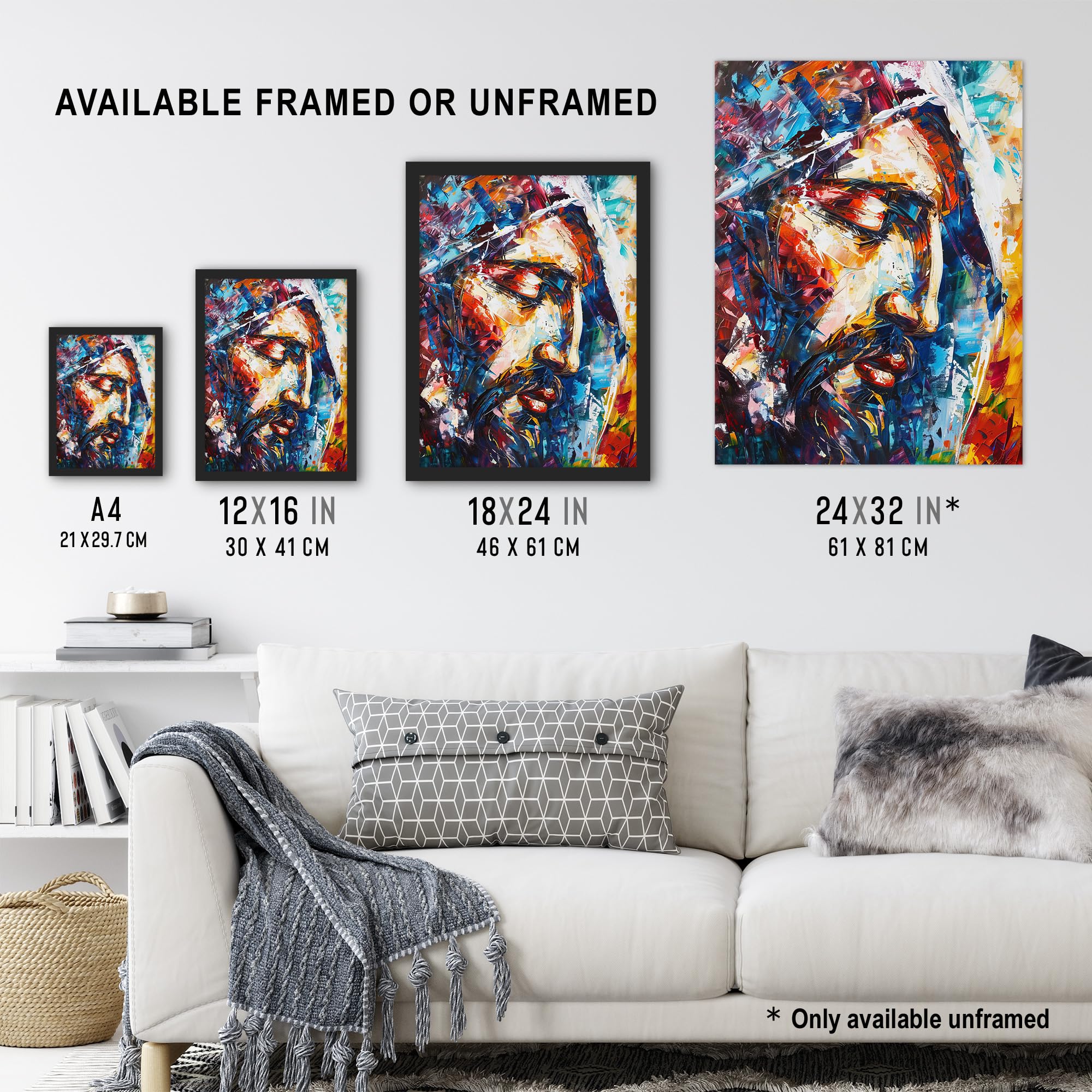 Artery8 Jesus Face Portrait Religious Painting Living Room Extra Large XL Wall Art Poster Print, Unframed 24X32", 81L x 61W cm - Image 3