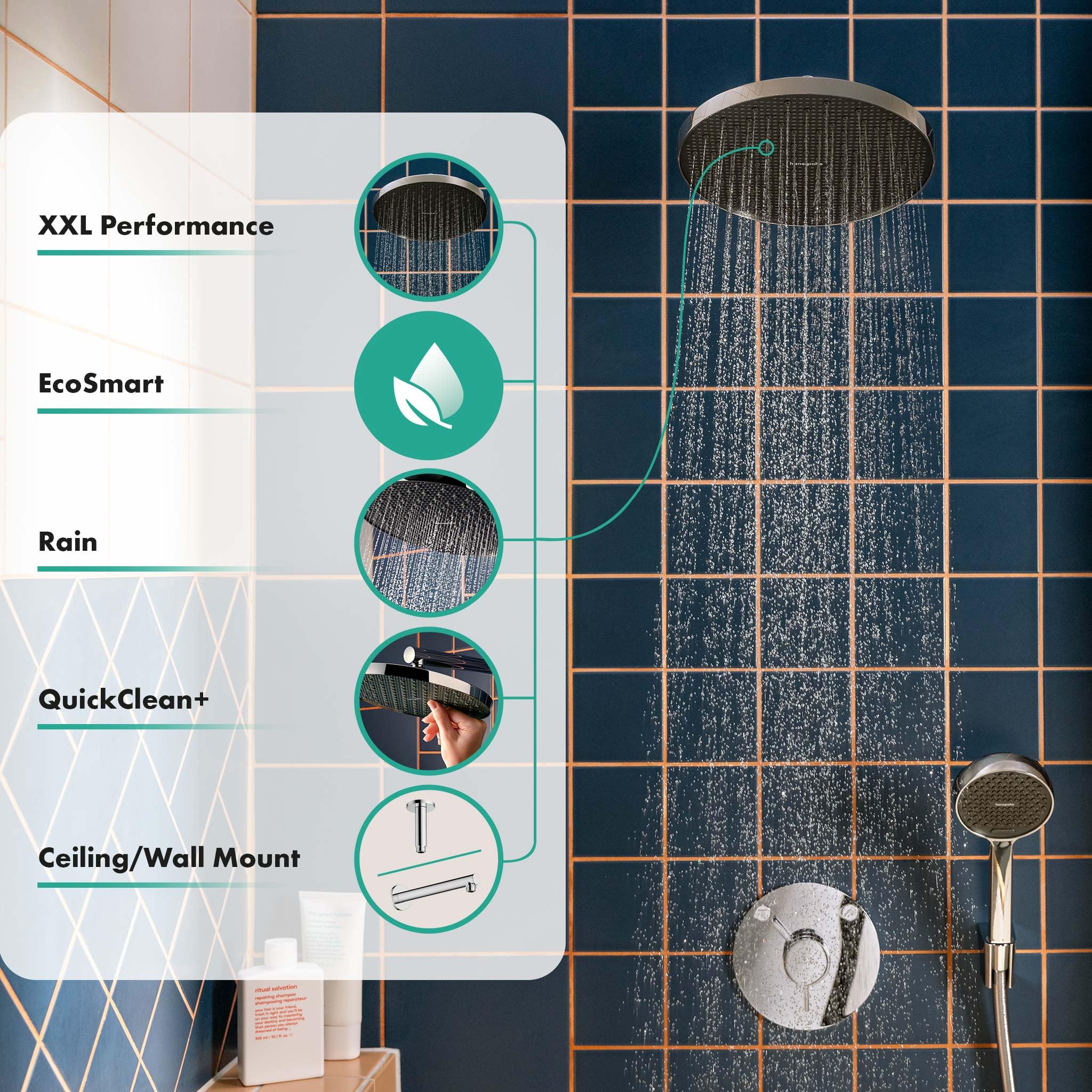 hansgrohe Activera S - wassersparende Kopfbrause (EcoSmart), runde Duschbrause (240 mm), Regendusche mit 1 Strahlart für Wand- oder Deckenmontage, Brausekopf mit Antikalk-Funktion, Chrom, 28056000