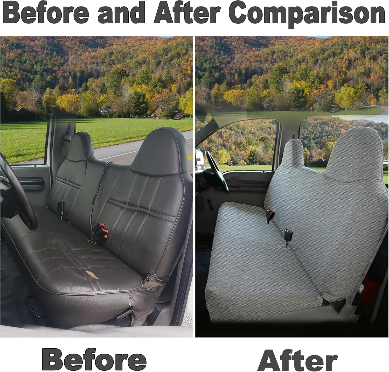 Front Bench Seat Cover for Ford F250 F350 F450 F550 1999 2000 2001 2002 2003 2004 2005 2006 2007 Oxford Cloth Protector Accessories Breathable & Durable Machine Washable – Gray