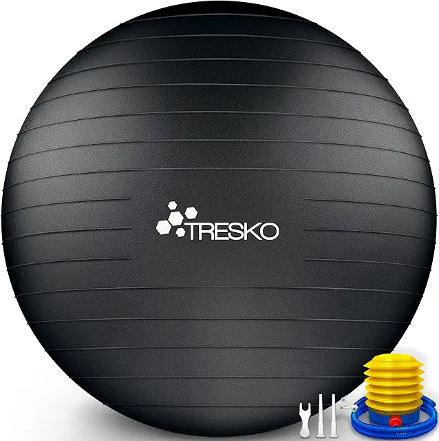 TRESKO Anti-Burst Yoga Ball with Exercise Poster & Pump - BPA Free