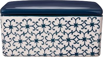 Bloomingville Butter Dish Kristina, handstamped Butter Box, blue, Stoneware