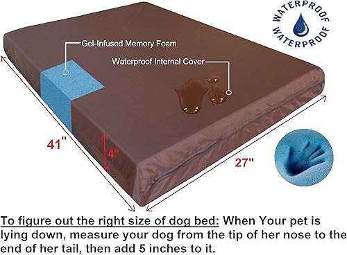 Miniatura 4 de Dogbed4less Cama ortopédica para perros con espuma viscoelástica de gel para mascotas medianas y grandes, forro impermeable, funda marrón mezclilla