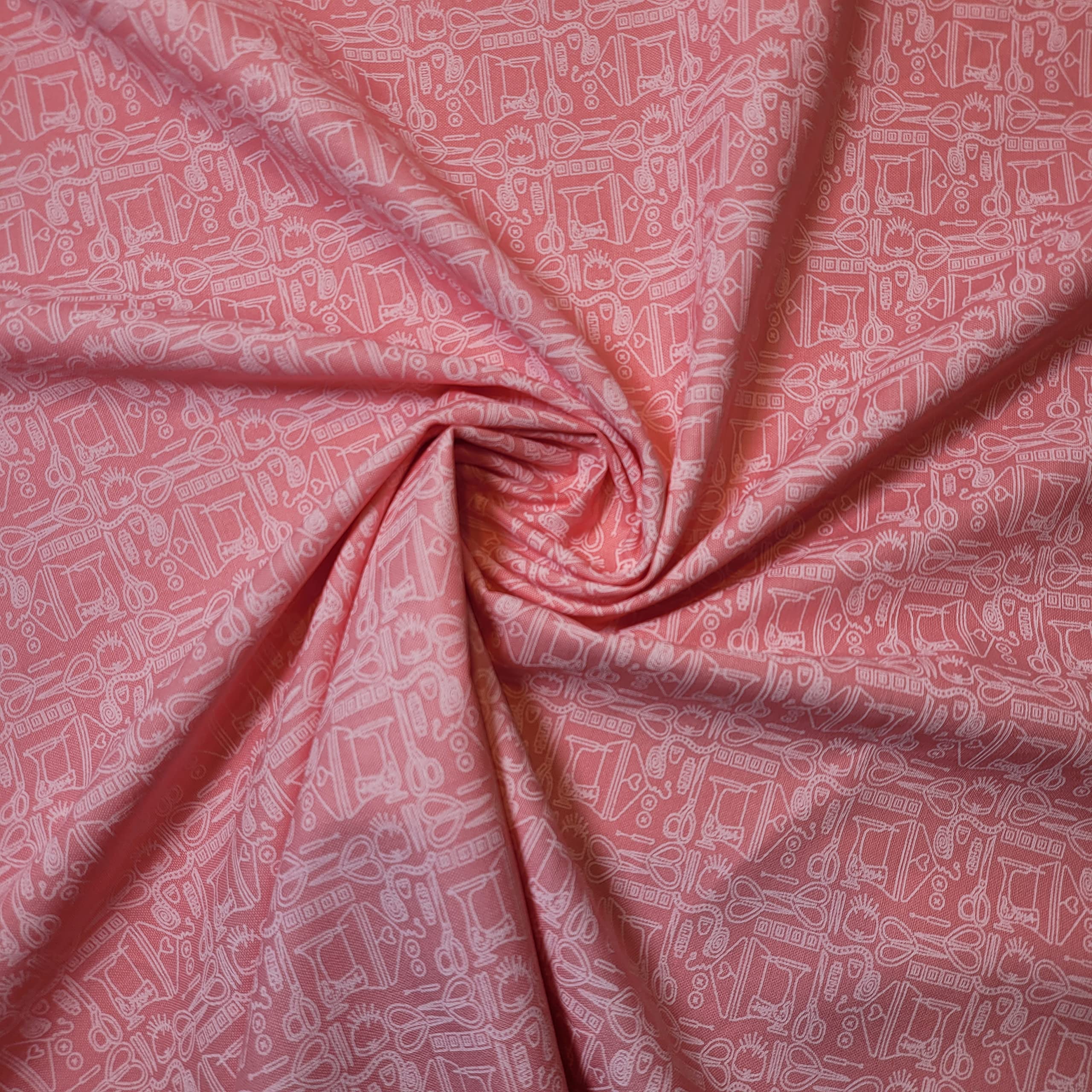 Textile Station Premium Fine 100% Cotton Fabric Floral Banana Cars Button Nursery Story Quilting Material 44" - 112cm Wide (Pink Quilt Room)