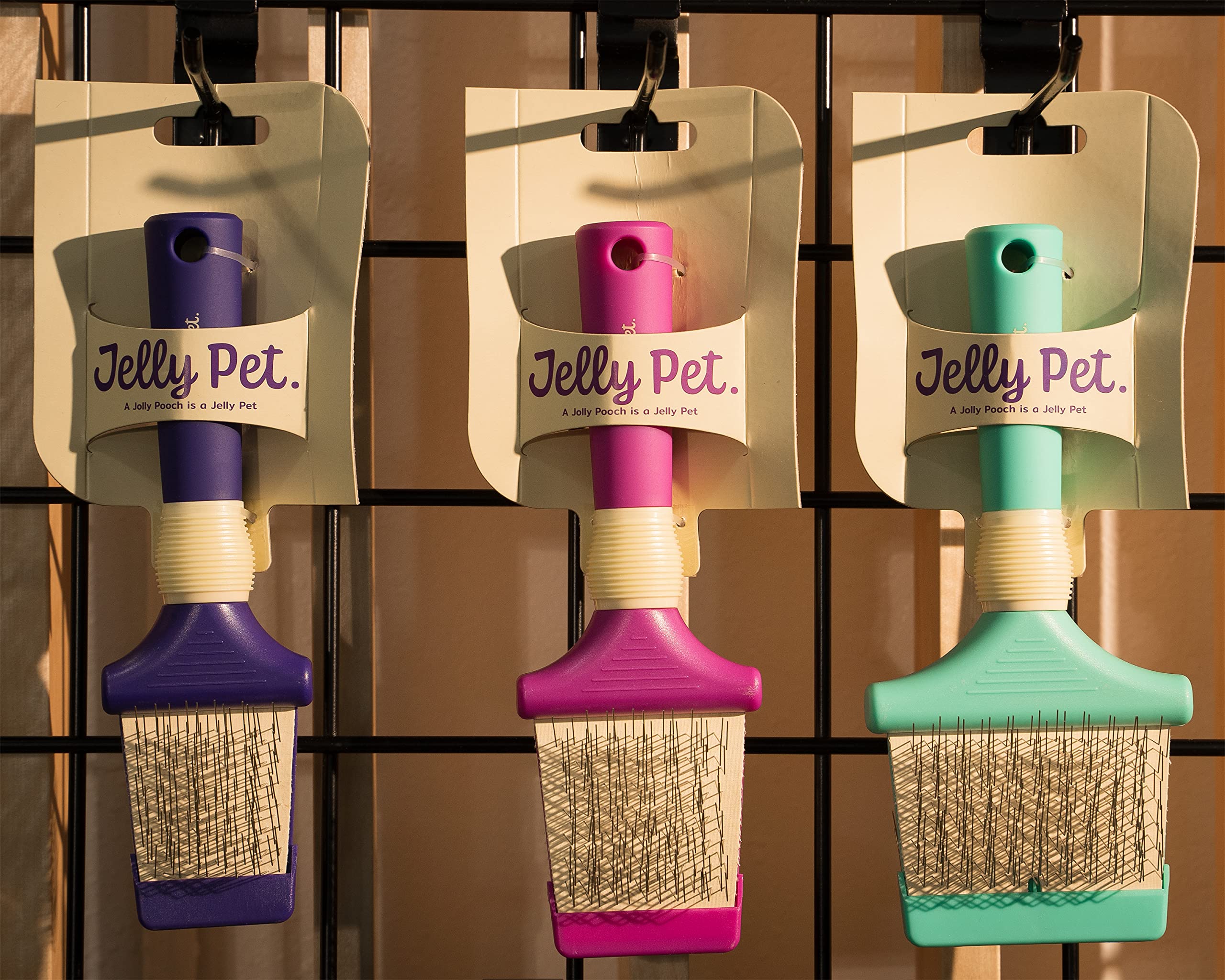 Jelly Pet Cepillo flexible de doble cara, hecho para profesionales, cabeza flexible, se desliza a través de un nudo, pines más largos, fabricado en EE. UU., Grande, verde azulado