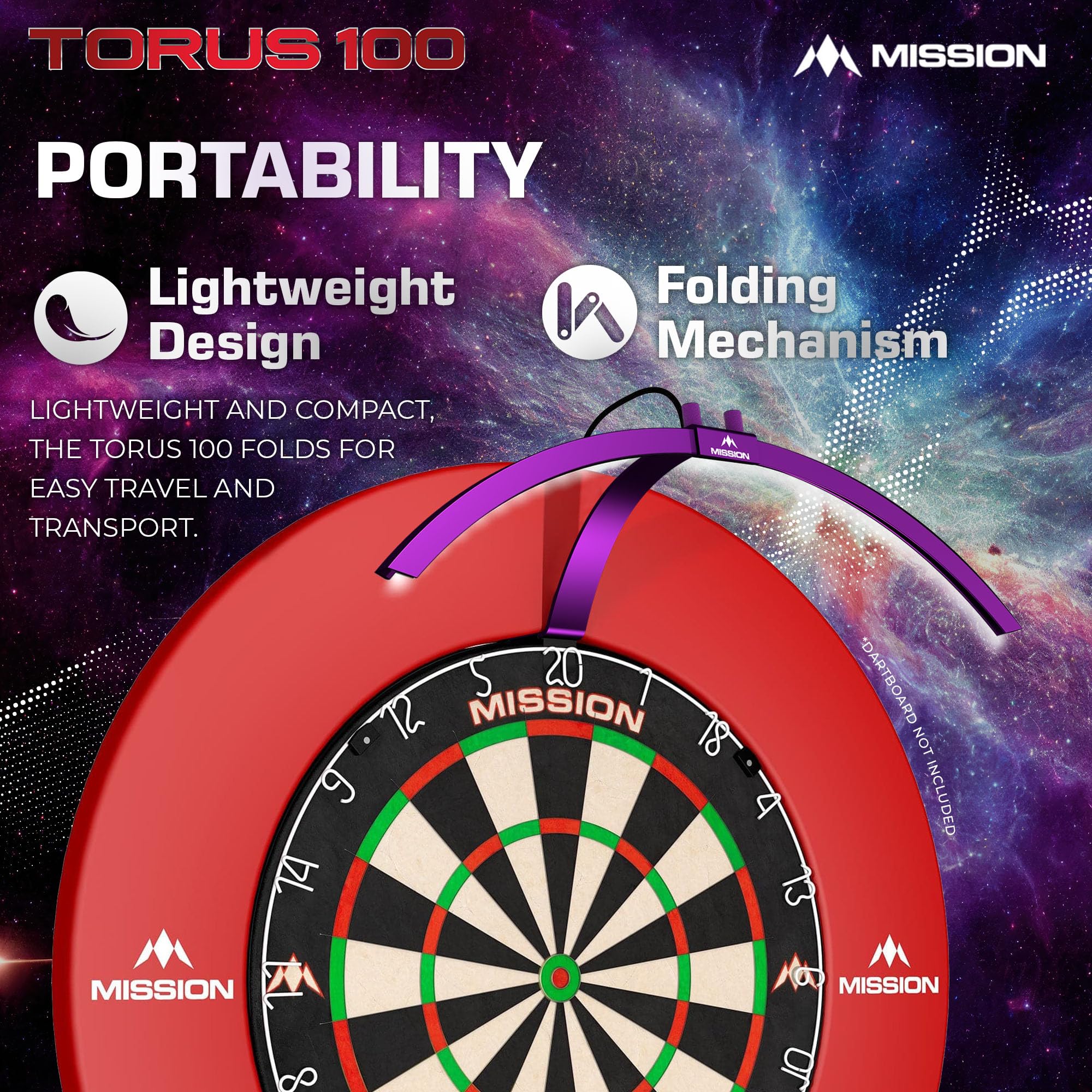 Mission Darts TOR100 Torus 100 | Sistema di illuminazione da viaggio pieghevole a LED per bersaglio per freccette