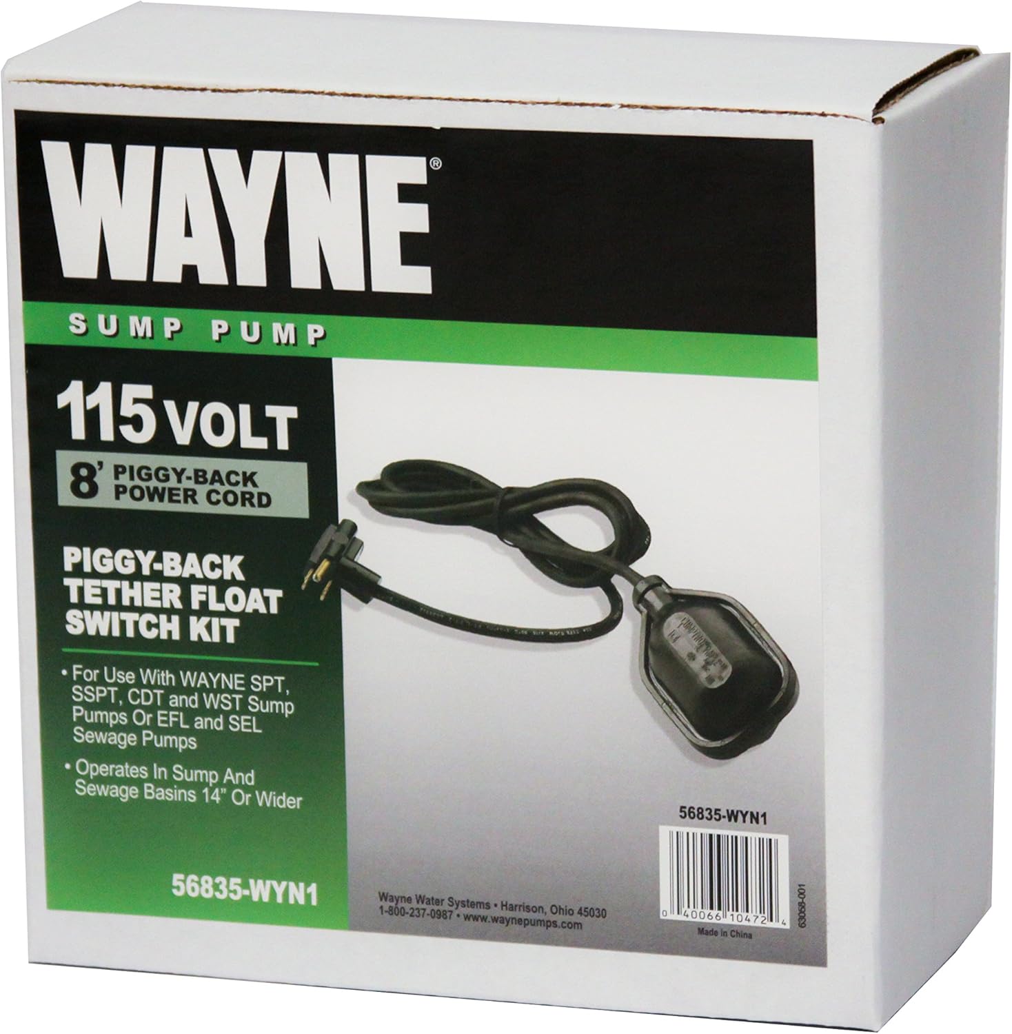 Wayne 8' Piggy-back Tether Float Switch (Sewage/Sump)
