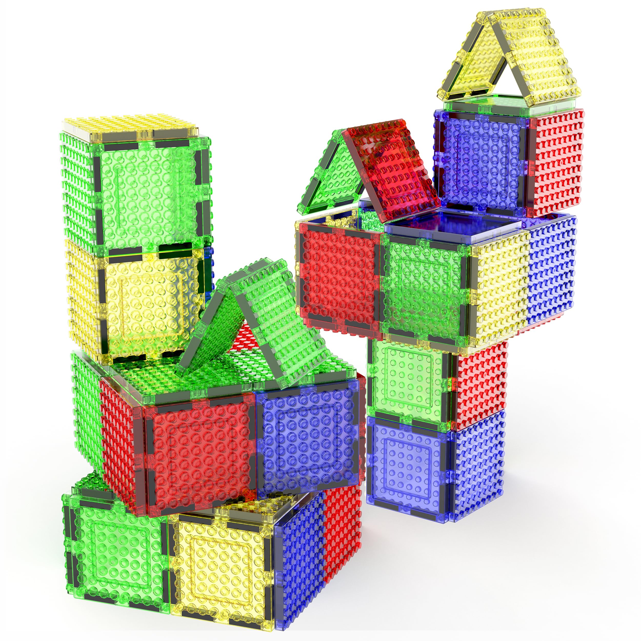 PicassoTilesMagnetic Brick Tiles STEM Creative Magnetic Tiles Building Block Set Building Brick Construction Toy Socket Spikes Toys Accessory Educational Imaginative Learning Kit Stacking Set