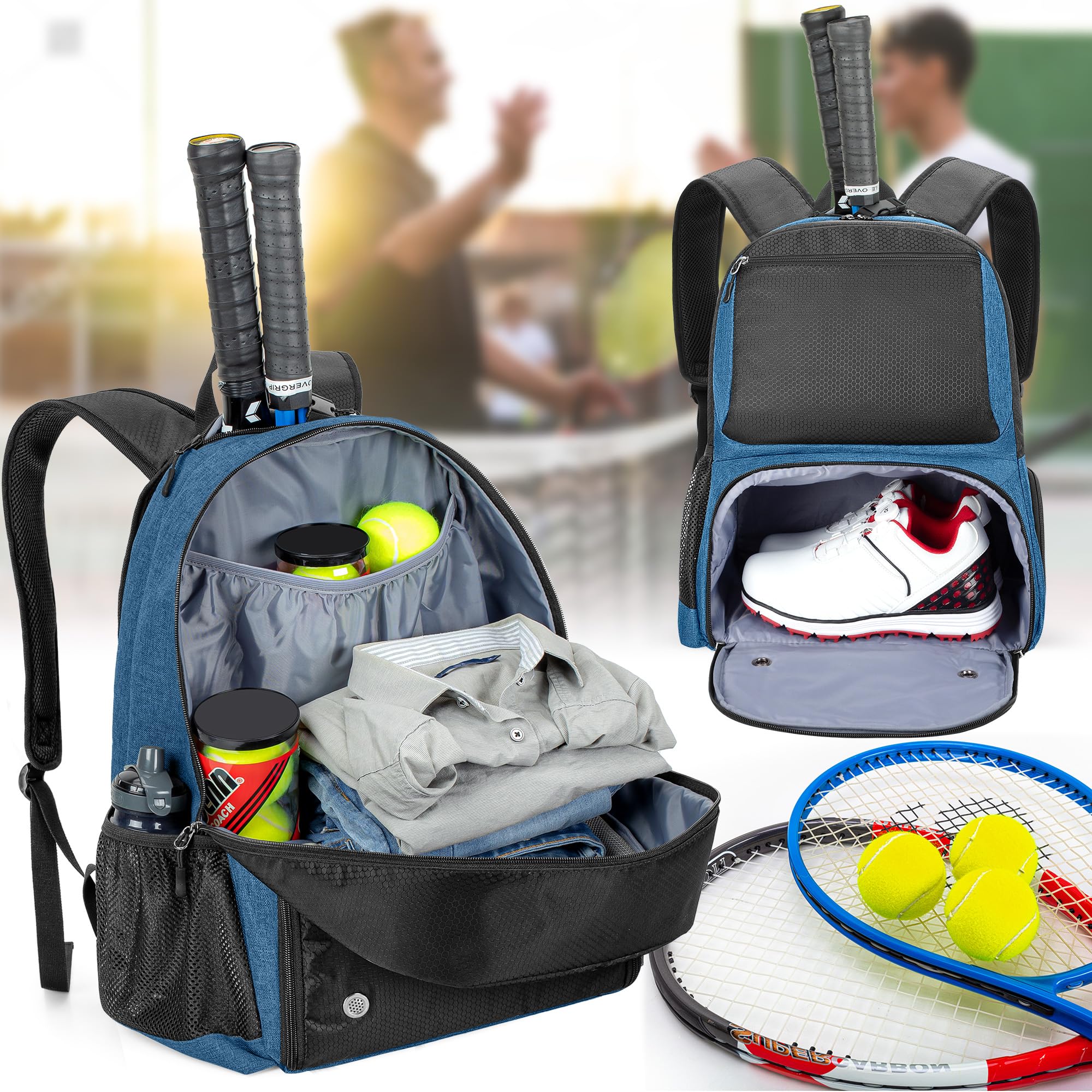 DSLEAF Tennistasche mit separatem belüftetem Schuhfach und 2 Schläger