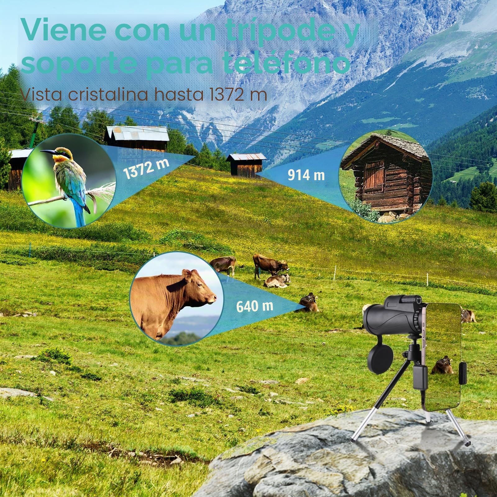 Telescopio Monocular 20X60HD Prisma BAK4 Lentes FMC Premium contra el Polvo/Agua/Niebla con trípode Estable Impermeable Monocular para Adultos para la Observación de Aves Senderismo