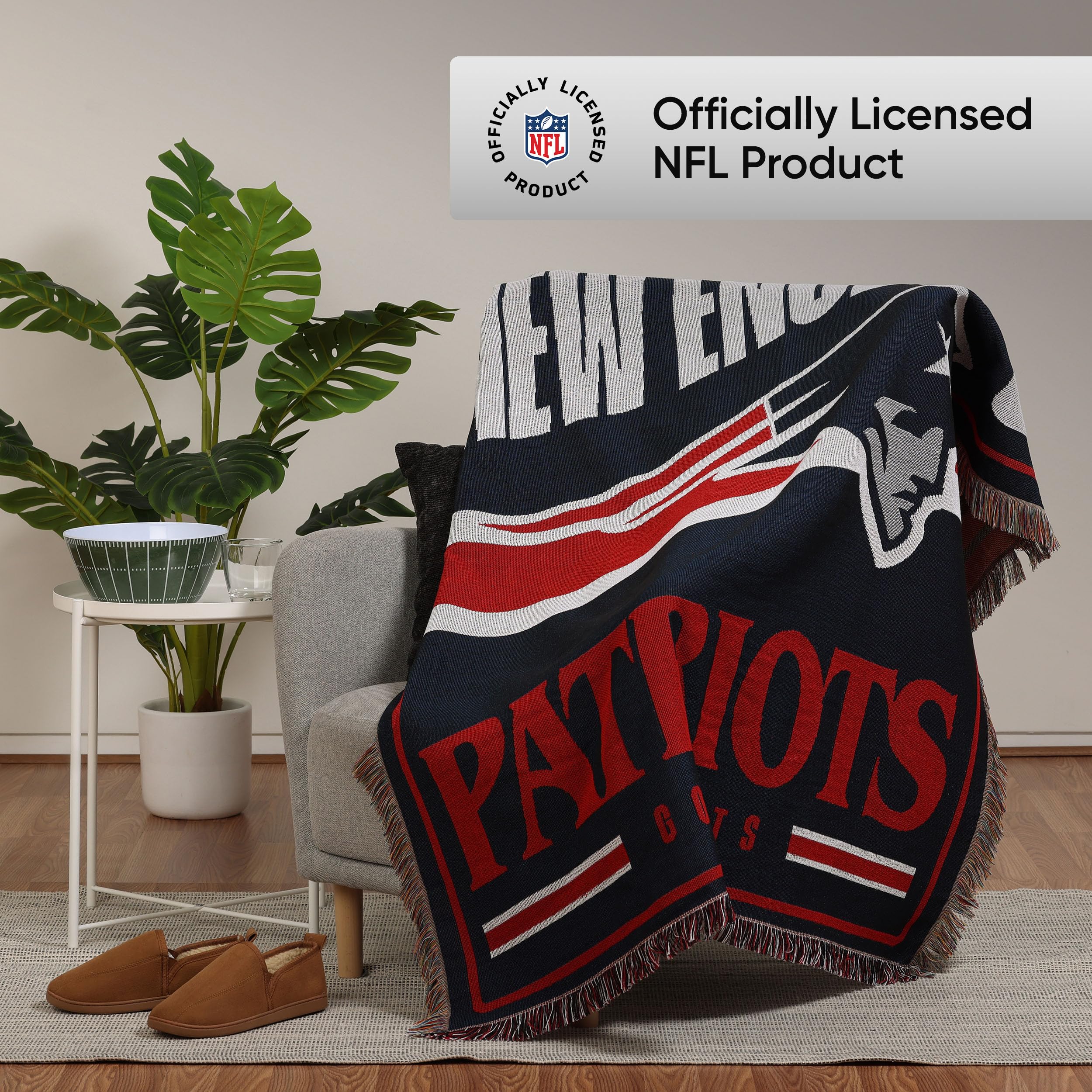 FOCO Tapisserie tissée avec logo de l'équipe de la NFL des Patriots de la Nouvelle-Angleterre – 116,8 x 152,4 cm