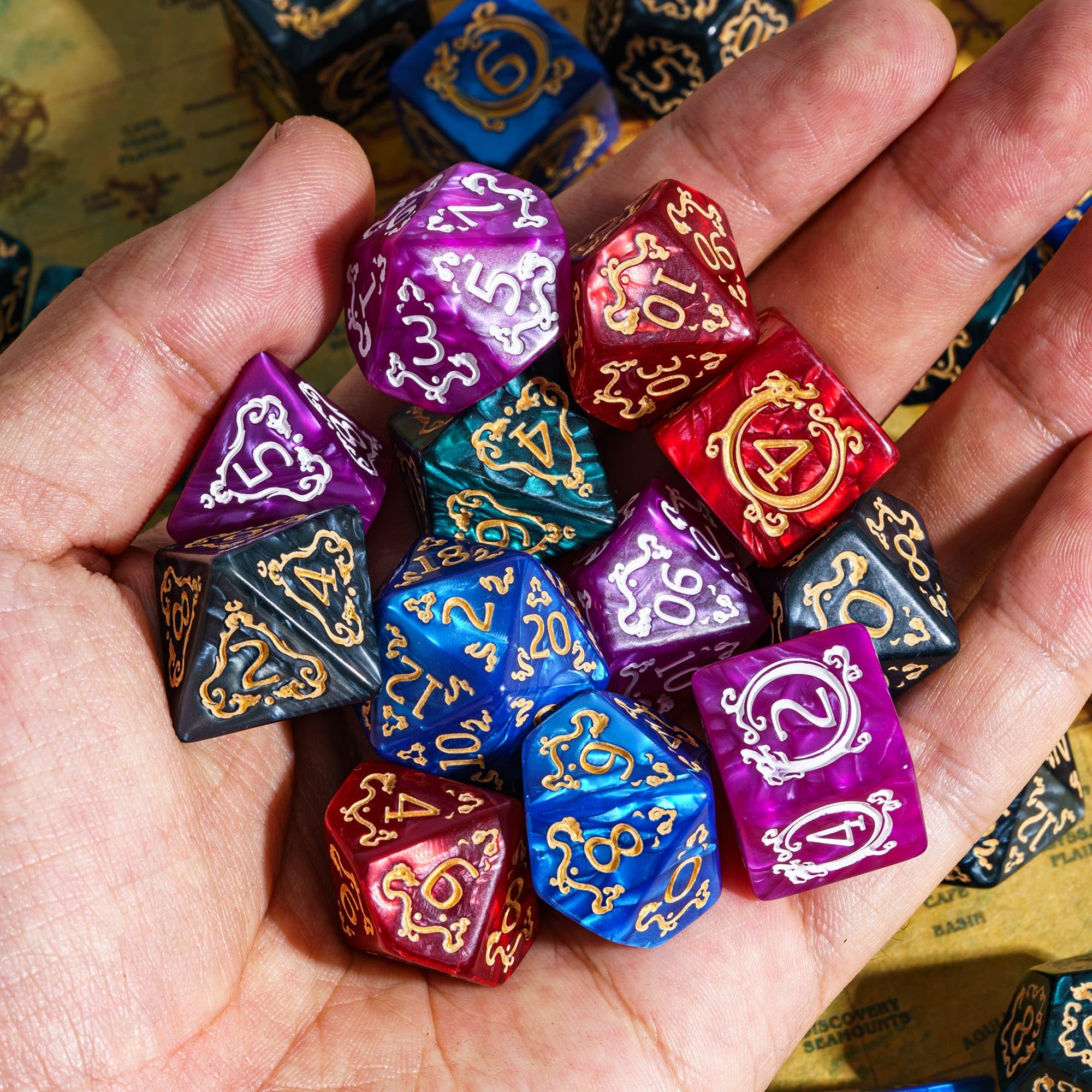 Set di 5 set di dadi poliedrici con motivo drago, 35 pezzi, con borsa in pelle, set di dadi per giochi di ruolo da tavolo