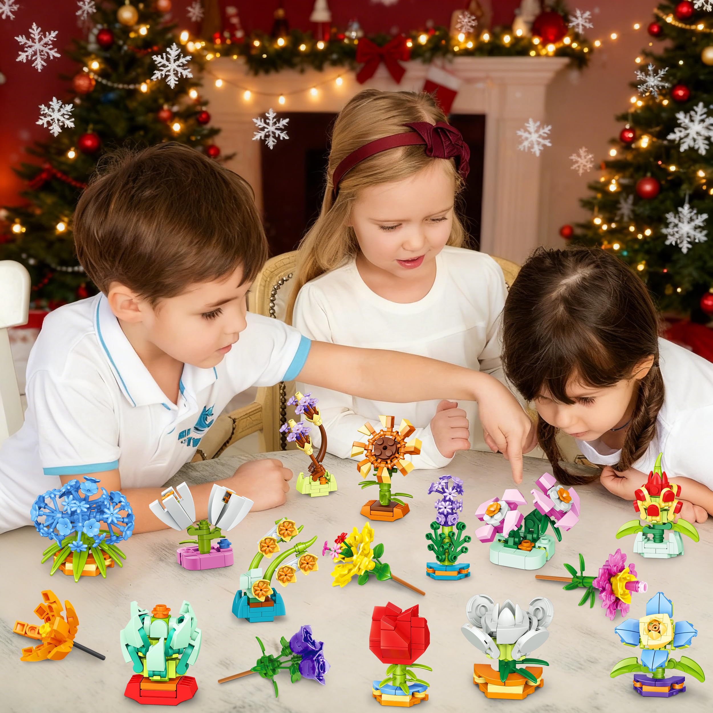 LINAYE Blumen Adventskalender 2025 für Mädchen – Weihnachtskalender mit 24 Blumen Bausteinen für Mädchen und Frauen, Weihnachts Countdown Kalender Flowers Advent Calendar Geschenk für Kinder