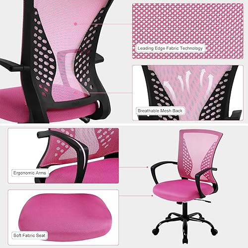 Miniatura 9 de Silla de oficina con respaldo medio, silla de escritorio ergonómica, sillas de trabajo de malla para el hogar con reposabrazos de soporte lumbar,