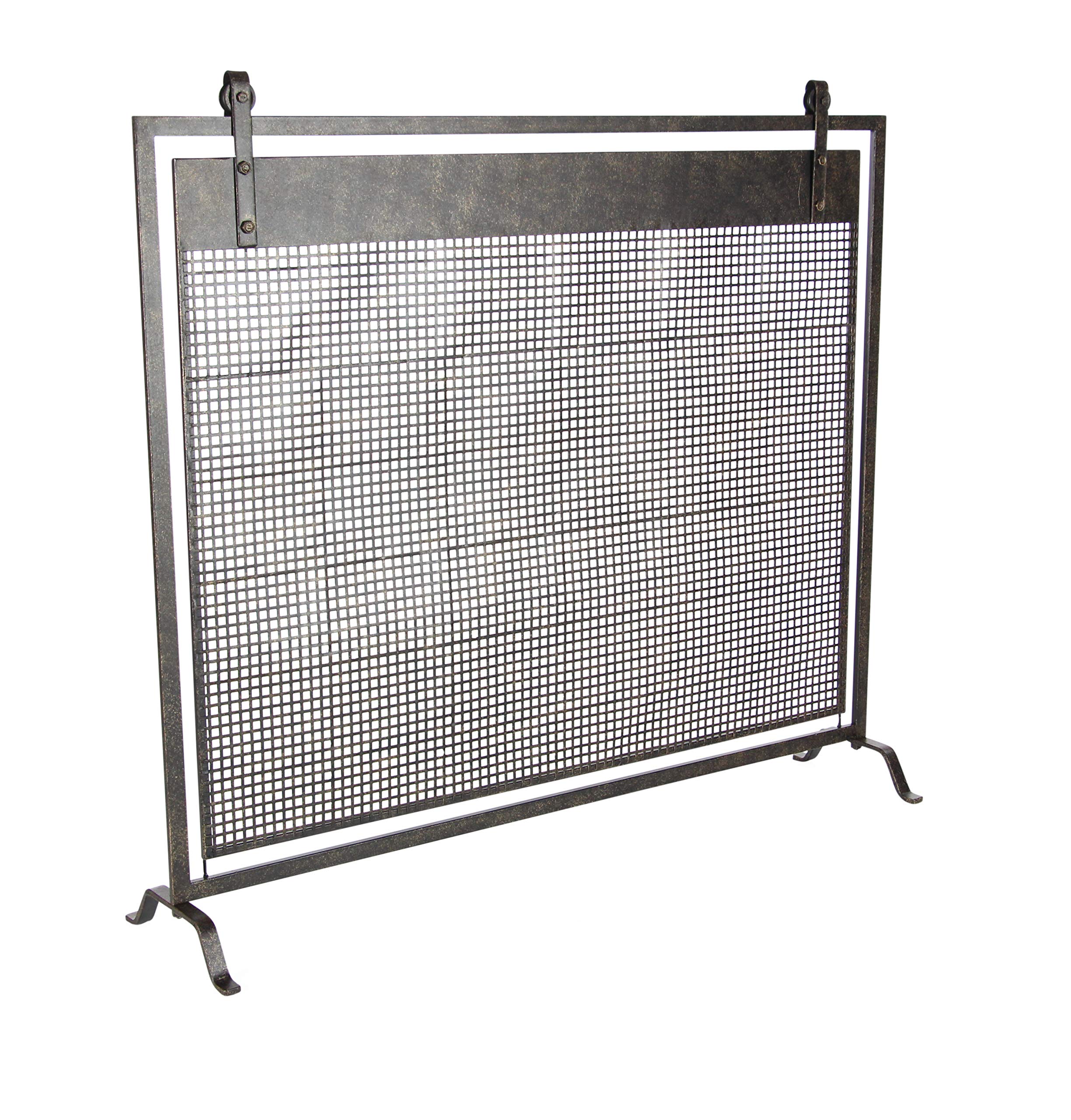 Deco 79 Pantalla para Chimenea de Panel único con Malla suspendida geométrica de Metal Estilo Rejilla con Detalles atornillados, 38" x 9" x 35", Negro