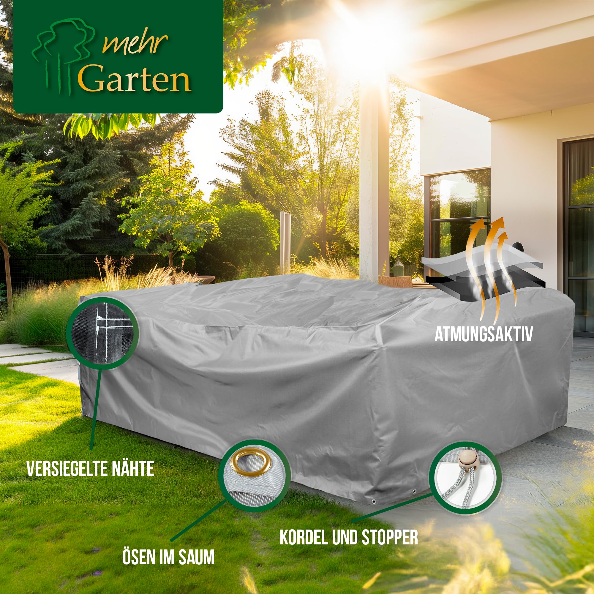 Premium Protect Abdeckung Lounge rechteckig 230x165x80 cm | wasserdicht, UV-beständig und atmungsaktiv – 2-lagiges Polyestergewebe, Schutzhülle für Gartenmöbel mit Kordelzug
