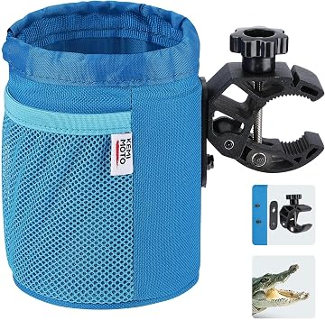KEMIMOTO Motorcycle Cup Holder, Oxford Fabric Motorcycle Drink Holder with 0.6"-1.5" Alligator Clamp, Universal Water Bottle Cup Accessories for Bike, ATV/UTV, Scooter, Boat, Walker, Blue