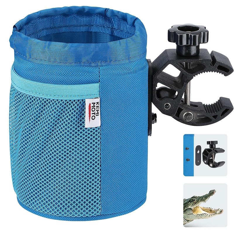 Porta-Copos para Motocicleta KEMIMOTO em Tecido Oxford Azul com Presilha Ajustável de 1,5 a 3,8 cm e Bolsos de Tela