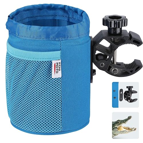 KEMIMOTO Motorcycle Cup Holder, Oxford Fabric Motorcycle Drink Holder with 0.6"-1.5" Alligator Clamp, Universal Water Bottle Cup Accessories for Bike, ATV/UTV, Scooter, Boat, Walker, Blue