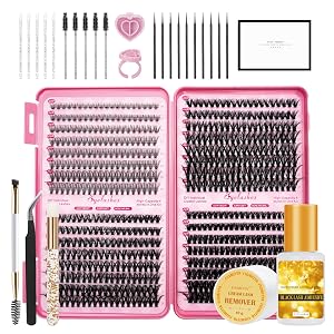 Flomitta Lash Clusters Kit 10-16mm Natural Cluster Eyelash Extensions Kit 640pcs Wispy Eyelash Clusters with Lash Glue Lash