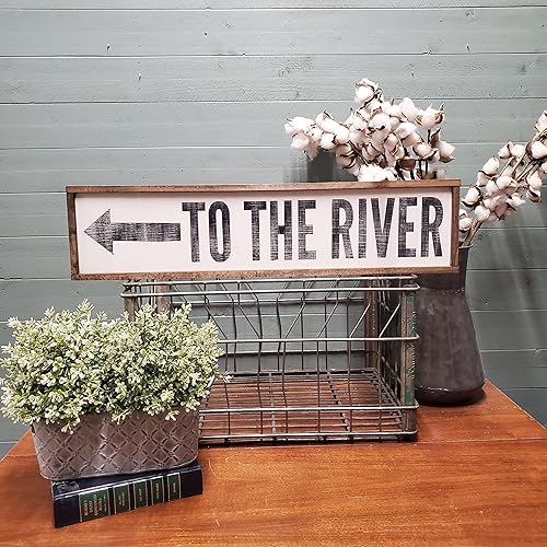 WIPBLAK To The River, To The Lake, To The Beach with Flecha, decoración costera, casa de campo moderno, letreros costeros, letrero de madera para