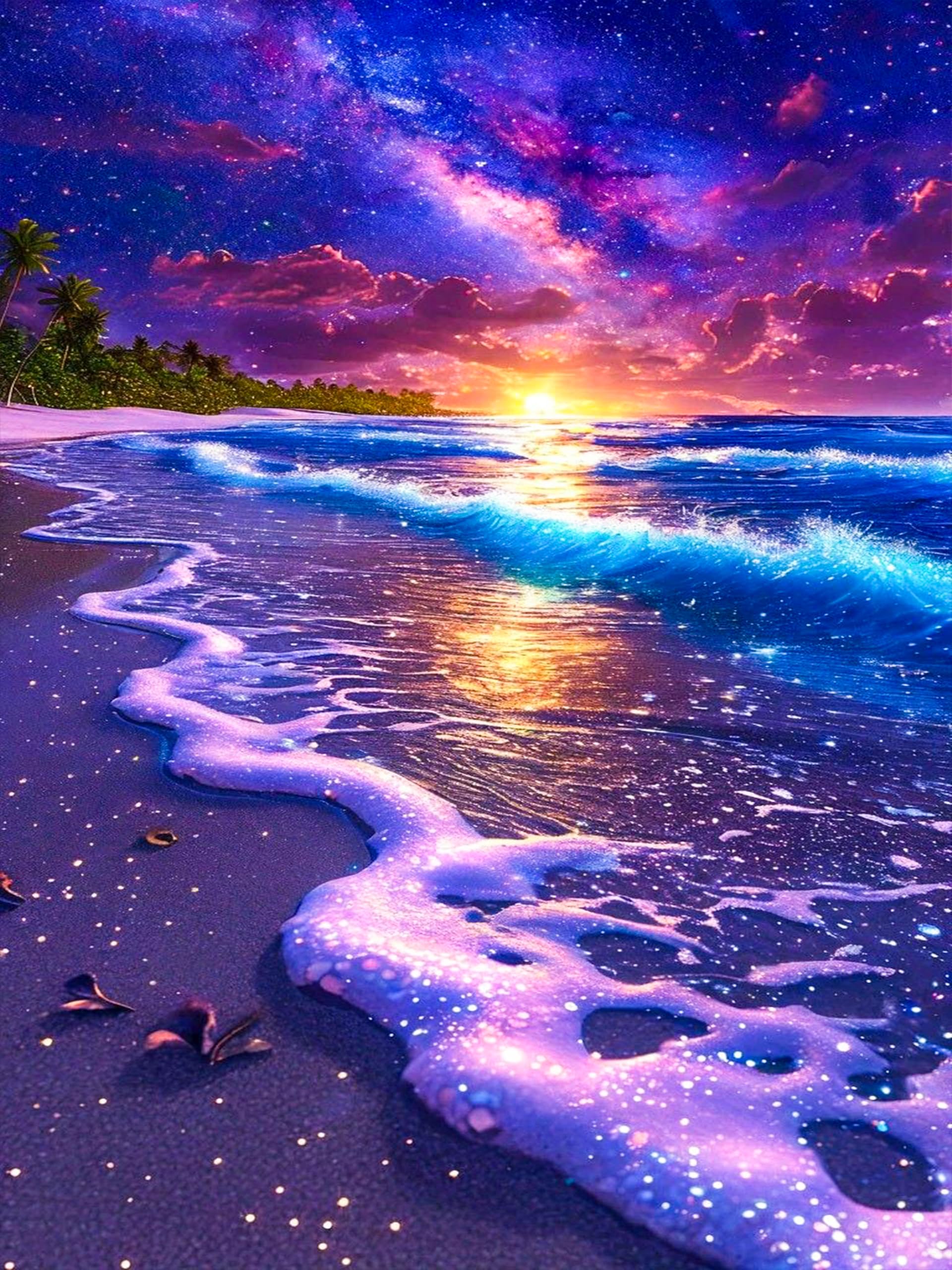 OkarinaArt Diamond Art Kits Adults Beach, DIY 5D Diamond Painting Kit for Adults, Starry Sky Full Round Drill Gem Art Dots Beginners, Perfect for Home Wall Decor 12X16 Inch