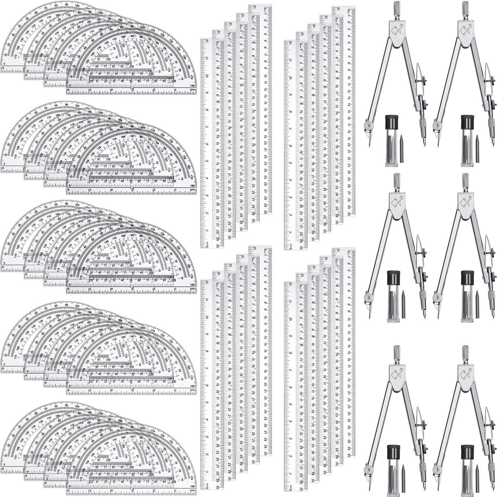 Buy 46 Pieces Plastic Protractor Ruler and Compass Sets 20 Math ...