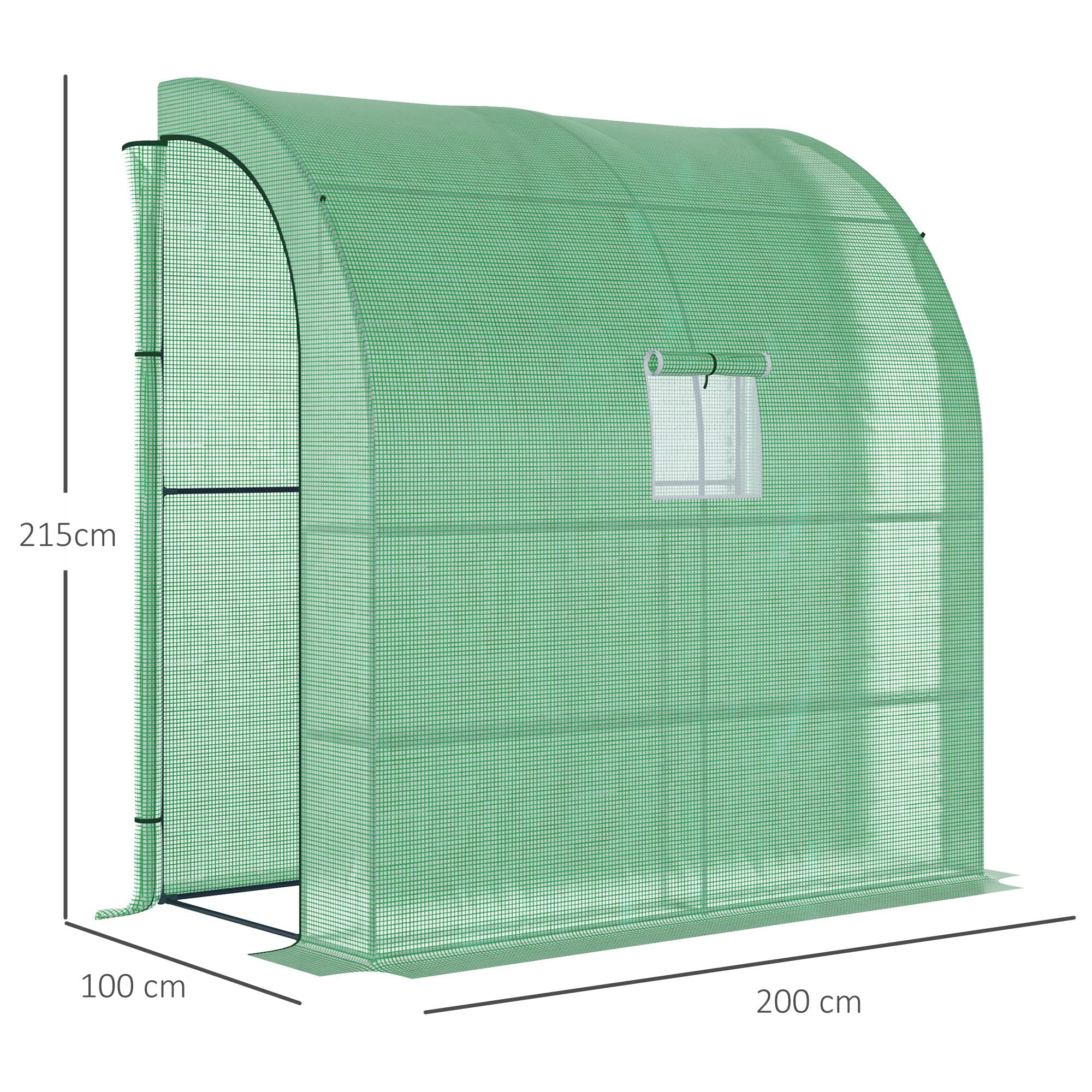 Outsunny Serra da Giardino Addossata 200x100x215cm a 3 Livelli, con 2 Porte Finestre Avvolgibili, Serra per Orto con Struttura in Acciaio e Copertura Plastica, per Orto Verdure Fiori, Verde