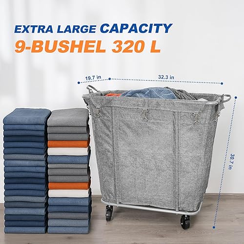 Miniatura 9 de PLKOW Carrito de lavandería con ruedas, clasificador de lavandería grande de 280 litros, 2 secciones para comercialhogar, carrito de lavandería con
