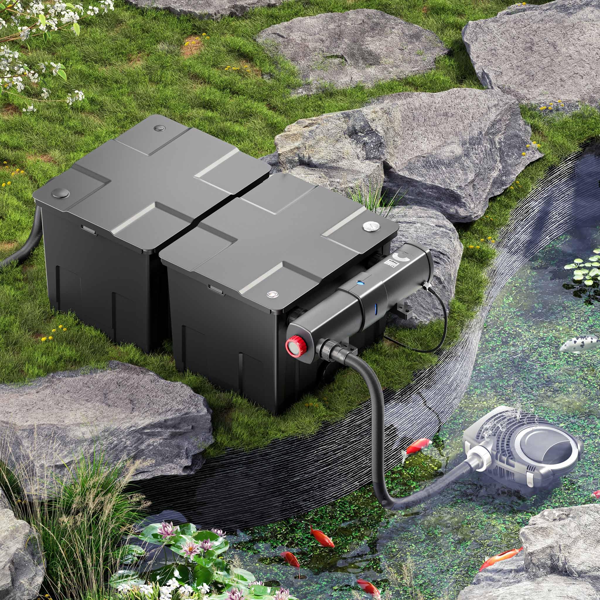 Juego de filtro para estanque bio 60.000 l 36 W UVC Clarificador 80 W Bomba manguera jardin