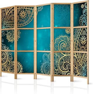 murando - Paravent Innen Raumteiler Holz Blätter 225x172 cm 5-teilig Japanische Trennwand Raumtrenner Room Divider Mobiler Sichtschutz Spanische Wand Raum Abtrennung Botanik Natur f-A-0146-bh-c